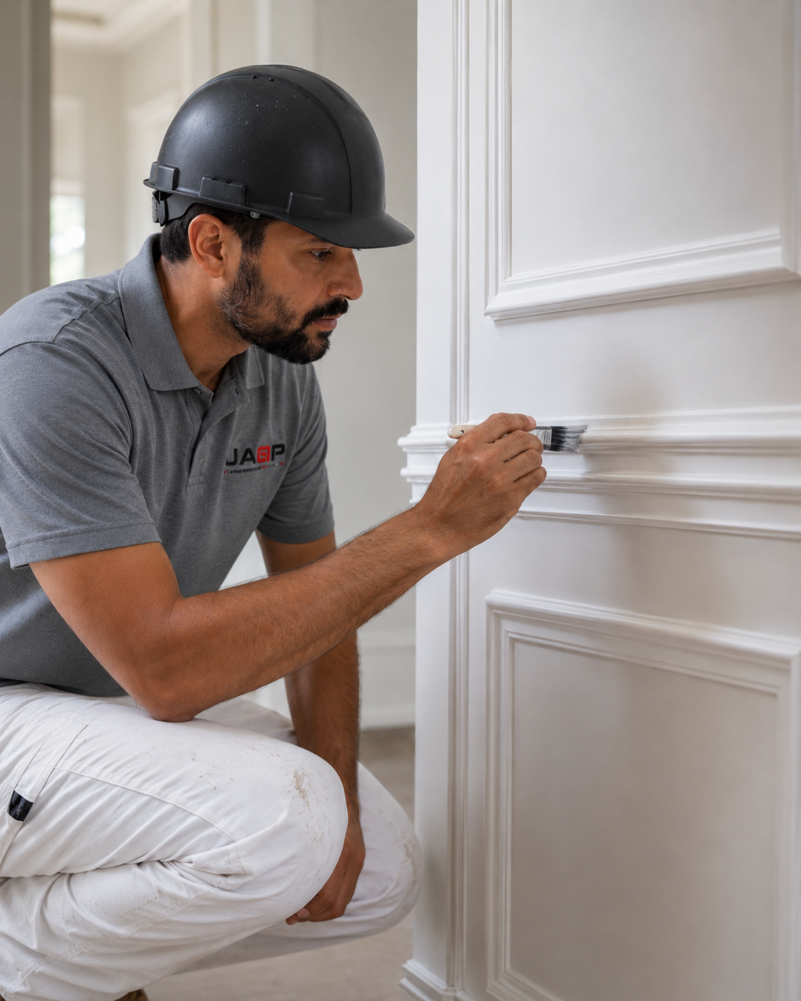 JAQP craftsman applying precision paint detail on trim
